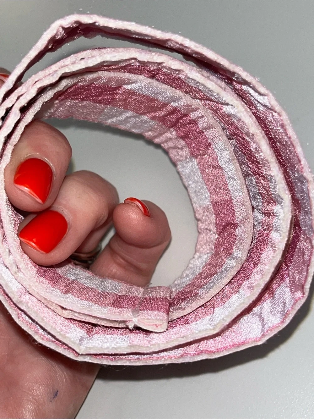 Source Unknown Pink and White Gingham Pearl Buckle Belt